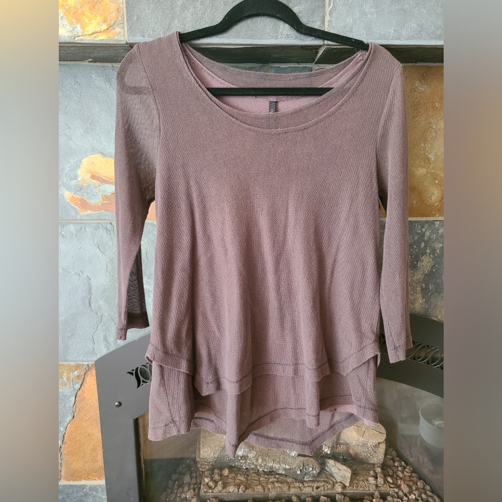 Porto San Francisco Chocolate Brown Asymmetrical Layered Blouse Long Sleeve 2/M